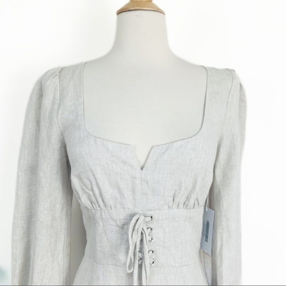 💋Reformation Anton linen oatmeal long sleeve midi maxi dress. Size 6 - Picture 5 of 12